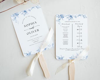 Minimalist Wedding Program Fan Template: Order of Events (Canva Editable, 5x7, Digital Download)