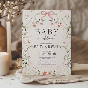 Uitnodiging babyshower wilde bloemen: bloementuin, bewerkbaar (digitaal)