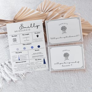 Bridesmaid Proposal Card Template, Bridesmaid Detail Card, Hand Drawn Will You Be My Bridesmaid Card, Maid of Honour, Canva Template  WC157