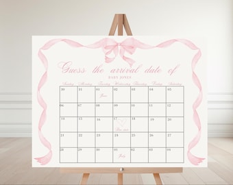 Pink Bow Baby Shower Game: Guess the Date Printable (Canva Template Digital Download