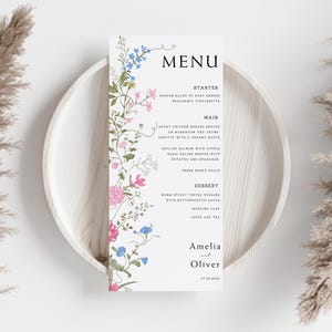 Wildblumen-Menüvorlage, Boho-Blumen-Event-Menü, Brautparty-Menü, High Tea-Menü, DIY druckbares Menü WC111