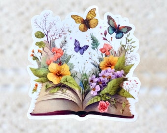 Floral Book Premium Vinyl Sticker | Bookish Waterproof Sticker | Open Book Sticker | Gift for Reader | Reading Notebook Sticker