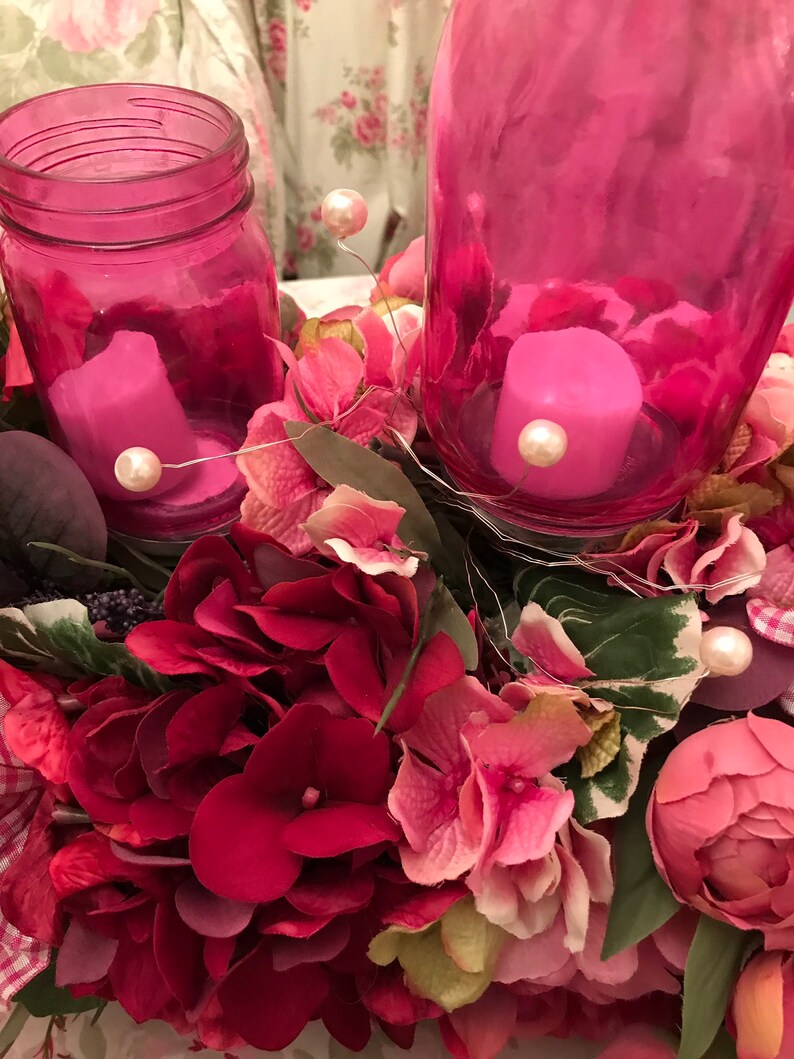 Pink rose table centerpiece mantel flowers dining table Etsy