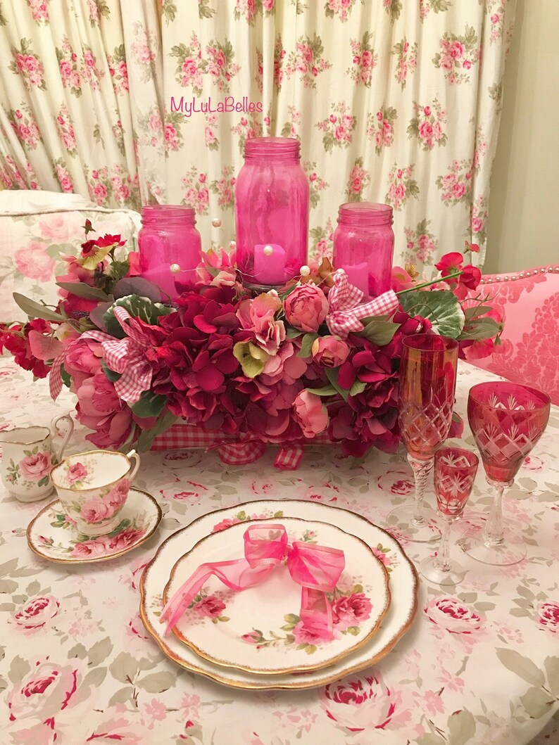 Pink rose table centerpiece mantel flowers dining table Etsy