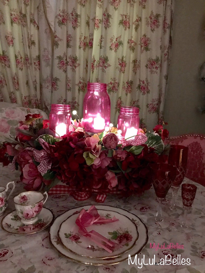 Pink rose table centerpiece mantel flowers dining table Etsy