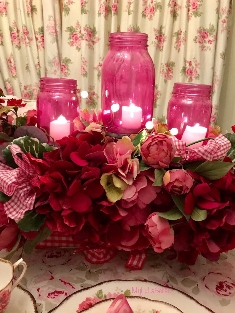 Pink rose table centerpiece mantel flowers dining table Etsy
