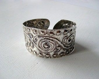 Repousse Swirls Silver Cuff Bracelet - one of a kind