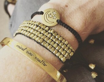 Mind Over Matter- Gold Engraved Cuff Bracelet, Motivational Bracelet, Inspirational Jewelry by jenny present.