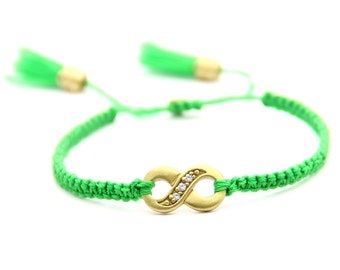 PACK of 3 bracelets, WHOLESALE.  Infinity Bracelet- macrame bracelet, adjustable band and tassels. Woven Bracelet. Green Bracelet.