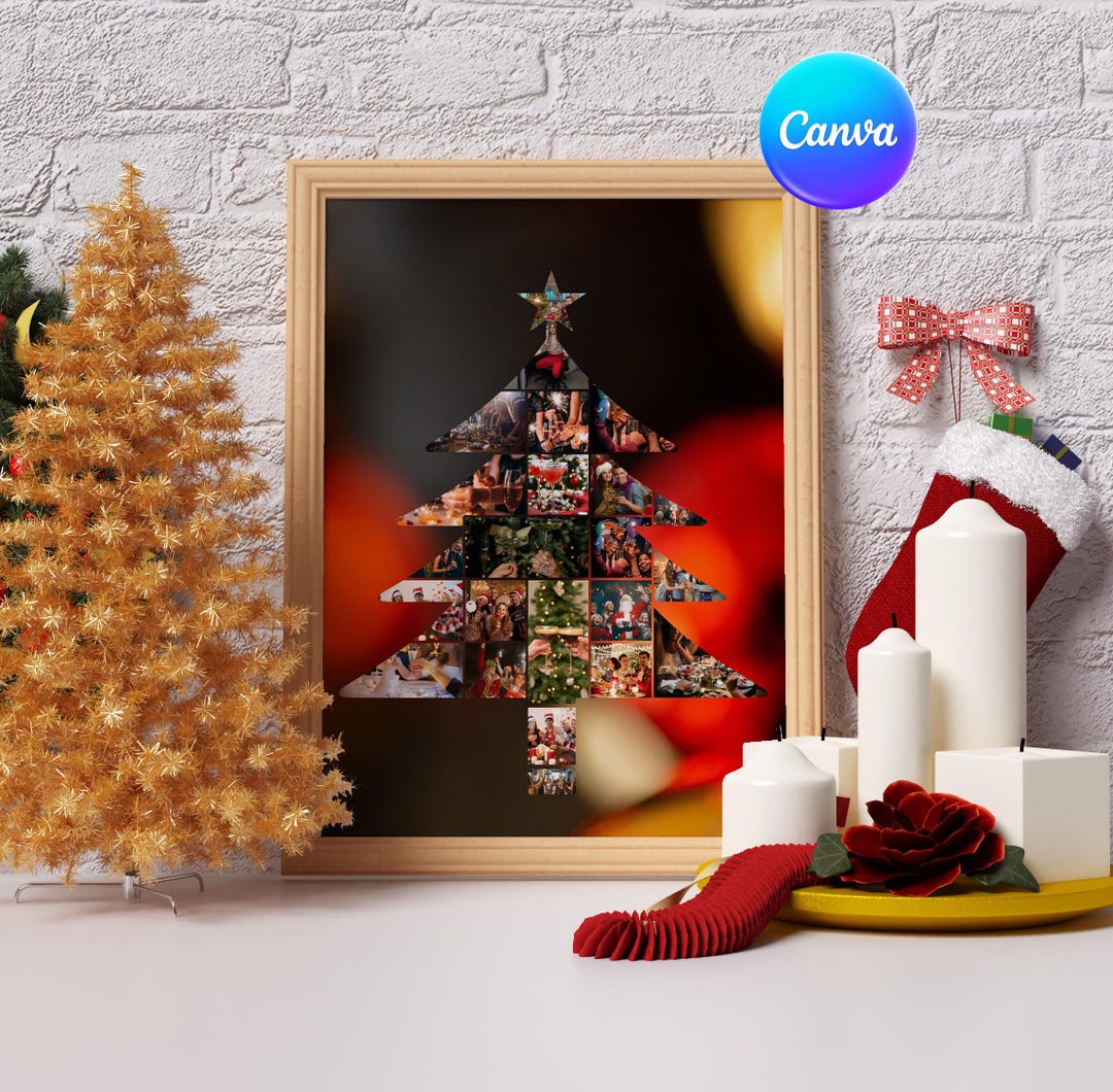 Christmas Photo Collage Template Holiday Memory Frame (canva, Instant
