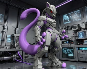 3D-gedruckte Mewtu Mecha Figur - 25 cm