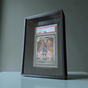 May include: A framed Pok&eacute;mon trading card featuring a colorful illustration of a character named Garchomp. The card is encased in a protective holder and displayed within a black frame. Text on the card includes "2004 Pokemon SSP EN" and "Illustration Rare".