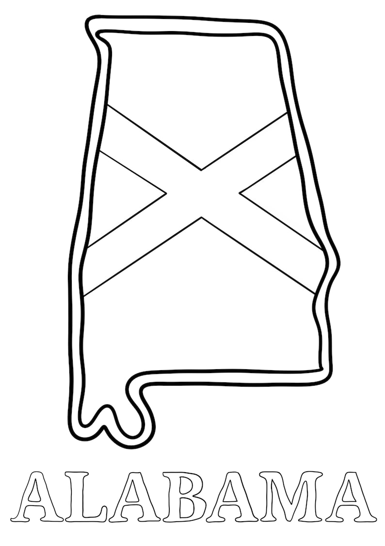 Alabama State and Flag Coloring Page - Etsy