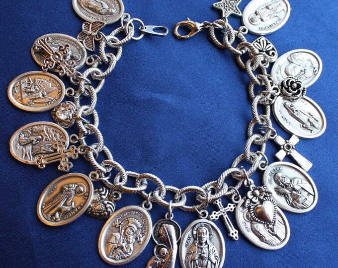 Religious Saint Medal Charm Bracelet 609b St Francis Our Lady of Fatima
