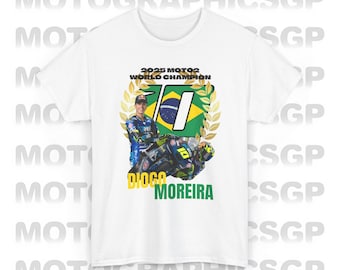 Camiseta Diogo Moreira Campeón del Mundo 2025, Ropa Mercancía Moreira Moto2 Campeón 2025 Brasil, Camiseta Camiseta gráfica Moreira 10 Brasil 2025