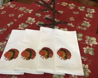 Napkins-Thanksgiving Turkey Embroidered Cloth Napkins set of 6