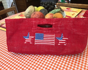 Not Your Usual Winebag Red Burlap Patriotic Flag and Stars  SALE