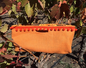 Not your usual Winebag made with Orange Burlap for Halloween, Made ready to ship FREE shipping