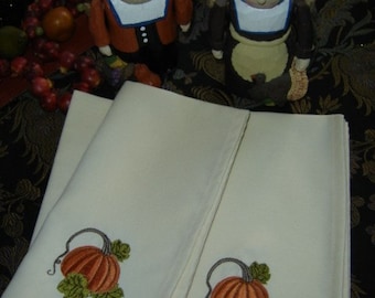 Napkins-Thanksgiving Fall Autumn Cloth Pumpkin Napkins Embroidered Set of 6