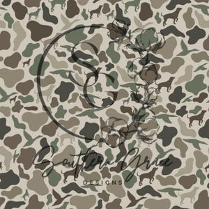 May include: A camouflage pattern with brown, green, and beige colors. The pattern features a repeating design of leaves and branches. The text "Southern Grace Designs" is in the center of the image.