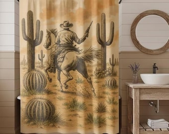 Retro Cowboy Shower Curtain, Rustic Western Bathroom Decor