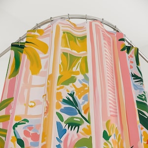 Matisse Inspired Shower Curtain, Whimsical Cat Art, Vibrant Black Cat, Tropical Bath Accent image 3