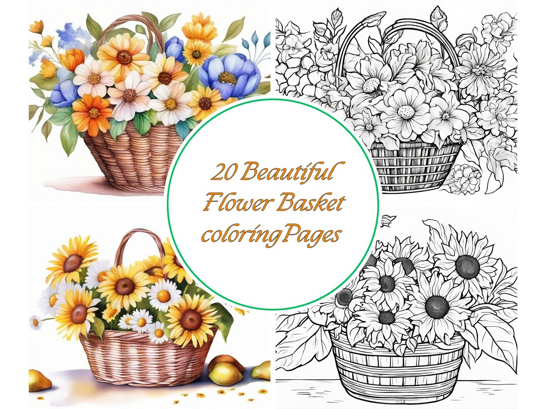 Flower Basket Coloring Pages, Printable Coloring Pages for Adults ...