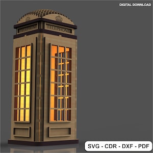 Book Nook Laser Cut 1924 Telephone Box Kiosk No 2 - Archivo CDR-SVG-DXF-Pdf - Archivo digital - 49 piezas 121 x 121 x 307 mm