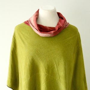 Cardinal Cloak Capelet Poncho in 100% Raw Silk in bright chartreuse green, one size, one of a kind original
