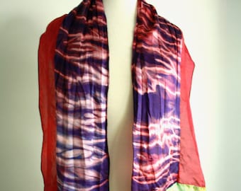 Silk Shibori Collage Scarf in Red and Purple Arashi Multi, one of a kind scarf, arashi shibori scarf, silk scarf