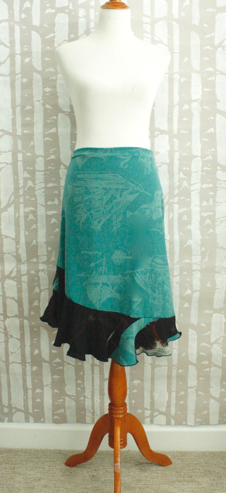 Hand Printed Patchwork Mermaid Skirt teal blue skirt aline | Etsy