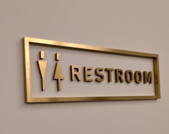 Modern restroom sign, bathroom art, office bathroom wall decor, men women signs, gold wc sign, toilet door sign, bathroom plaque
