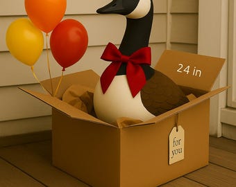 Statua di oca canadese da veranda con fiocchi natalizi – Regalo decorativo da 24 pollici / Decorazione stagionale per fattoria