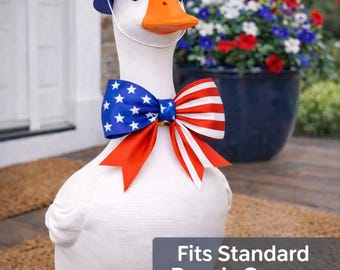 Patriotic Goose Hat & Bow Set – 4th of July Porch Decor