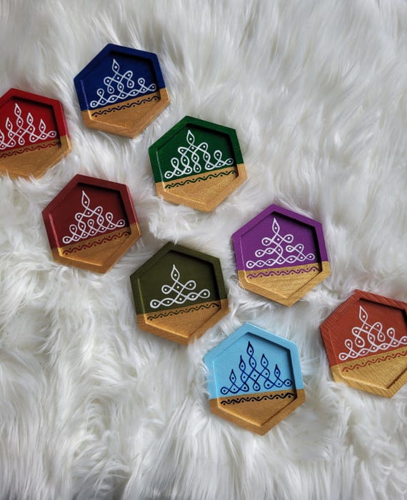 Hand Painted Kolam Coasters, Rangoli Wood Decor, Indian Return Gifts