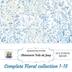 Chinoiserie Toile de Jouy digitale kunst download PNG naadloos patroon kwekerij achtergrond stoffen POD Clipart voor papieren Instant Download PNG