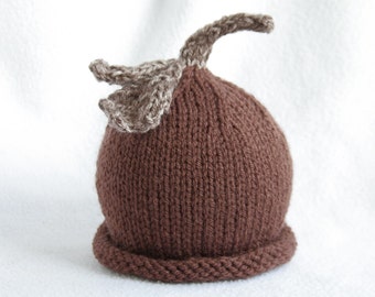 Baby boy or girl knit hat with stem and leaves embellishment.  Sizes newborn to big kid available. YOU CHOOSE COLOUR