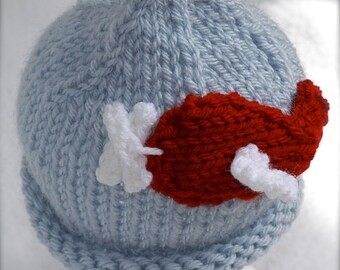 Baby boy knit hat with airplane applique.  Size newborn to big kid available.