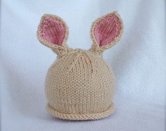 sweetly knit bunny beanie BEIGE.  sizes newborn-adult available.  EASTER