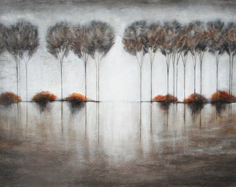 Original landscape painting warm gray trees made to order