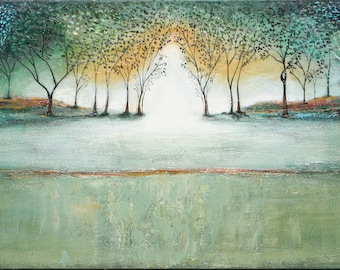 Textured Forest Acrylic Painting, Peaceful Wall Art (48x24)