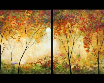 Forest tree paintings woods Sunday forest diptych marems Made to order