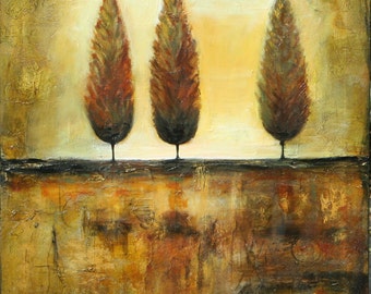 Textured cypress tree painting 24 x 36x 1.5 made to order