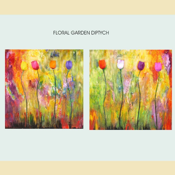 Large modern textured painting big bold floral diptych  Marems made to order