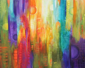 Abstract cityscape painting, modern art ,contemporary sklyline, made to order, marems