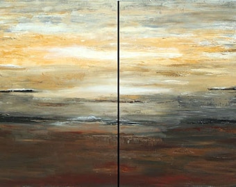 Large painting abstract seascape canvas art ocean painting diptych canvas art