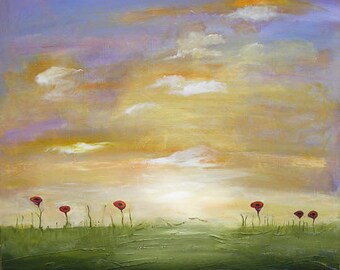 original abstract minimalist cloud  painting modern art textured tulips Marems