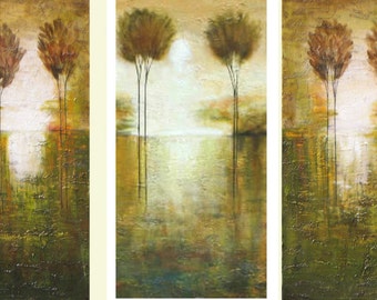 large painting landscape abstract trees textured art Marems  triptych Made to order