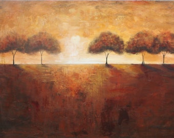 Rustic red trees Original landscape painting