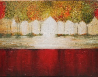 Original tree painting  red green and gold trees large landscape